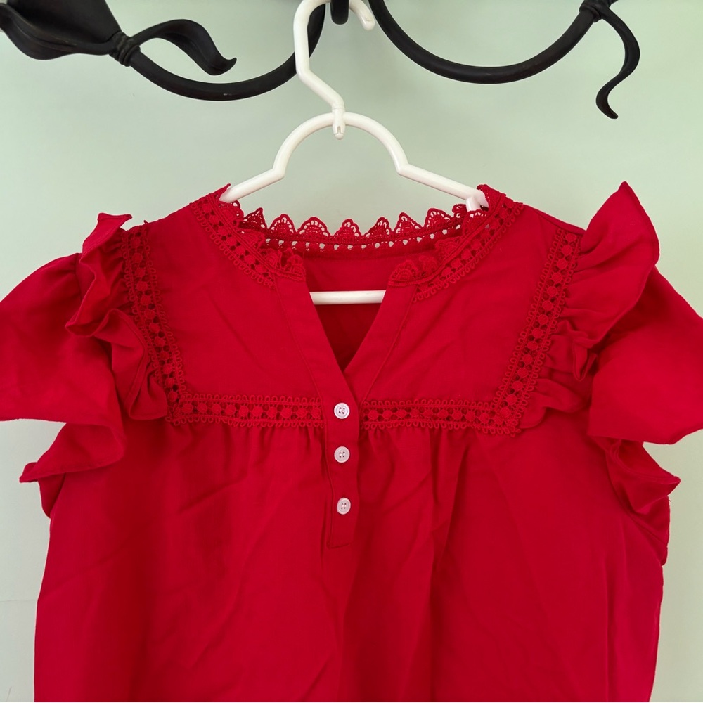 Red Ruffled Women's Top - Picture 2 of 4